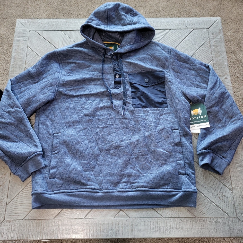 Horizon by Bass Creek Outfitters Blue Pullover Hoodie Sweatshirt Quilted NWT
